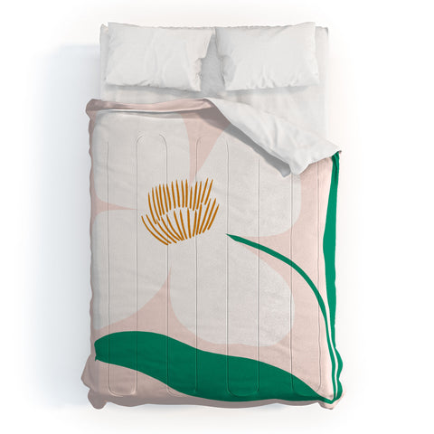 Maritza Lisa Single White Abstract Flower Comforter