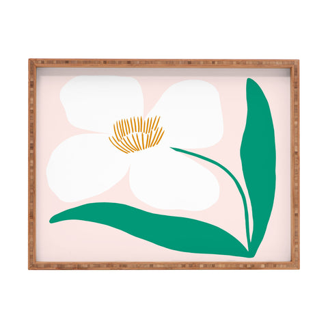 Maritza Lisa Single White Abstract Flower Rectangular Tray