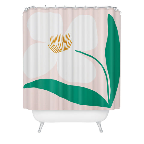 Maritza Lisa Single White Abstract Flower Shower Curtain