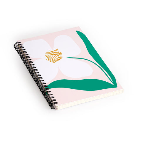 Maritza Lisa Single White Abstract Flower Spiral Notebook
