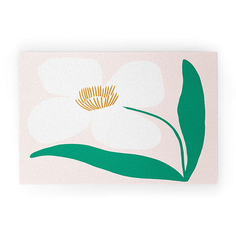 Maritza Lisa Single White Abstract Flower Welcome Mat