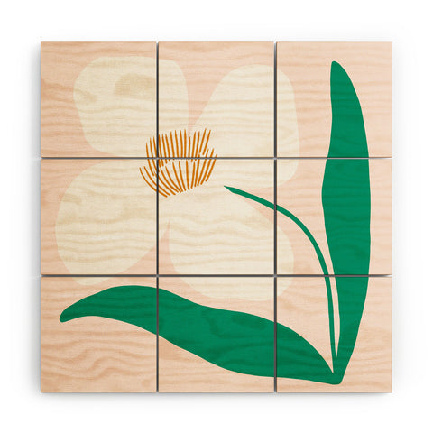 Maritza Lisa Single White Abstract Flower Wood Wall Mural