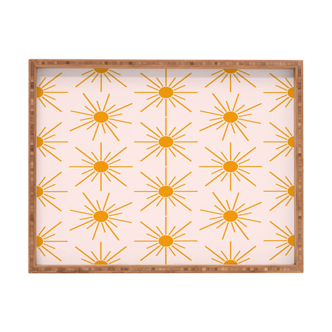 Maritza Lisa Sun Pattern On Pink Background Rectangular Tray