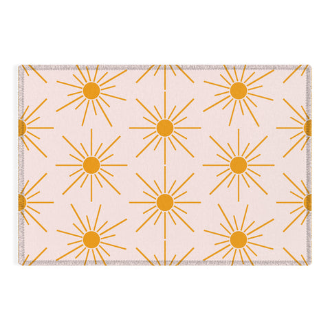 Maritza Lisa Sun Pattern On Pink Background Outdoor Rug