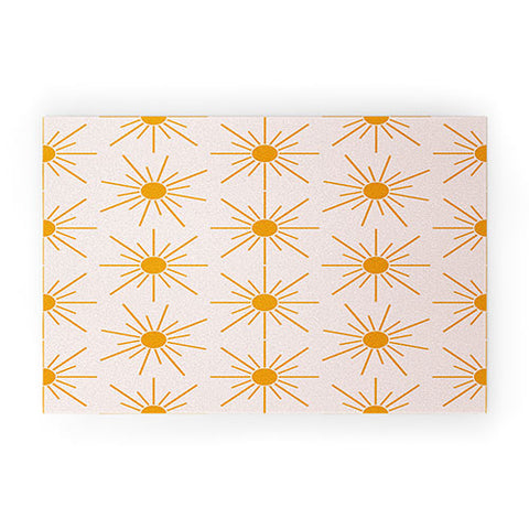 Maritza Lisa Sun Pattern On Pink Background Welcome Mat