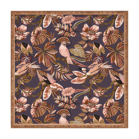 Marta Barragan Camarasa 2Pink tropical birds landscape Square Tray