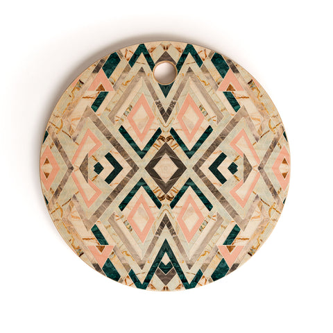 Marta Barragan Camarasa 3dimensional marbled geometry pattern Cutting Board Round