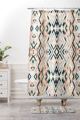 Marta Barragan Camarasa 3dimensional marbled geometry pattern Shower Curtain And Mat