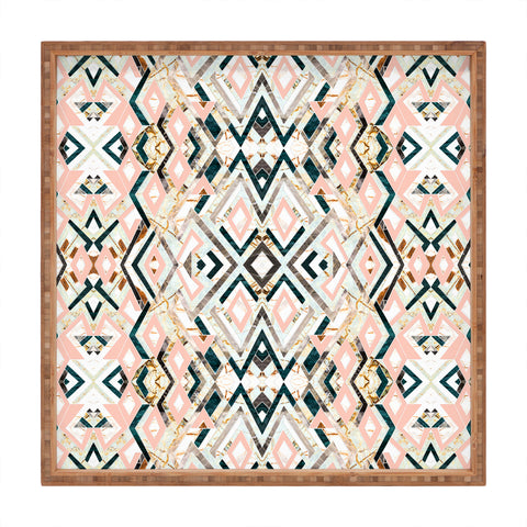 Marta Barragan Camarasa 3dimensional marbled geometry pattern Square Tray