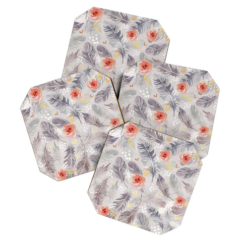 Marta Barragan Camarasa Abstract floral with feathers Coaster Set