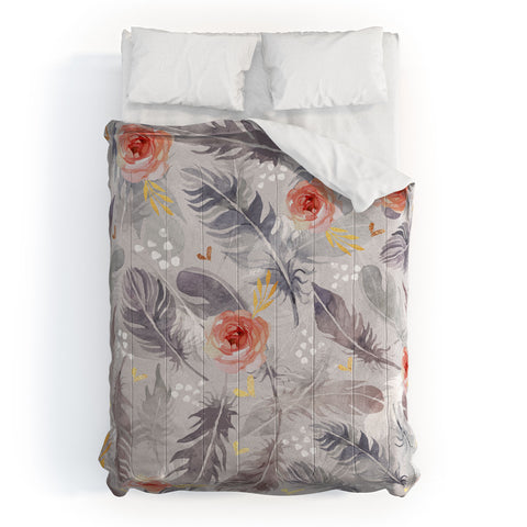 Marta Barragan Camarasa Abstract floral with feathers Comforter