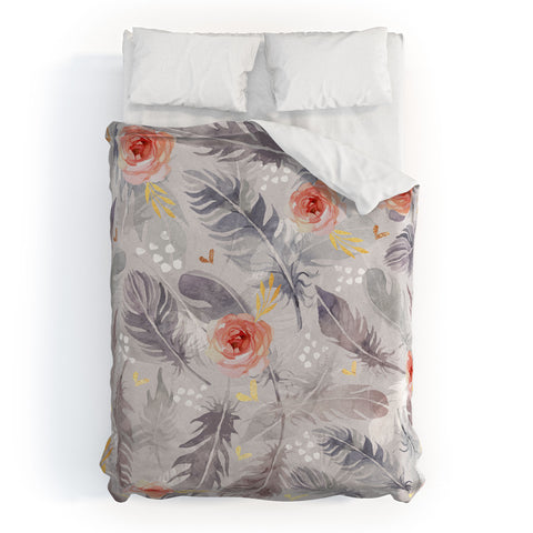 Marta Barragan Camarasa Abstract floral with feathers Duvet Cover