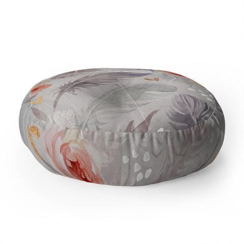 Marta Barragan Camarasa Abstract floral with feathers Floor Pillow Round