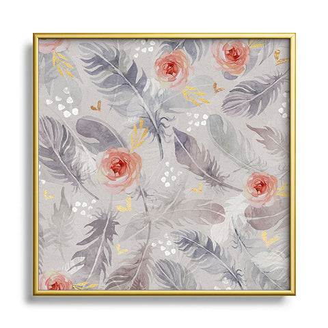 Marta Barragan Camarasa Abstract floral with feathers Square Metal Framed Art Print