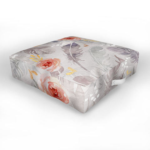 Marta Barragan Camarasa Abstract floral with feathers Outdoor Floor Cushion