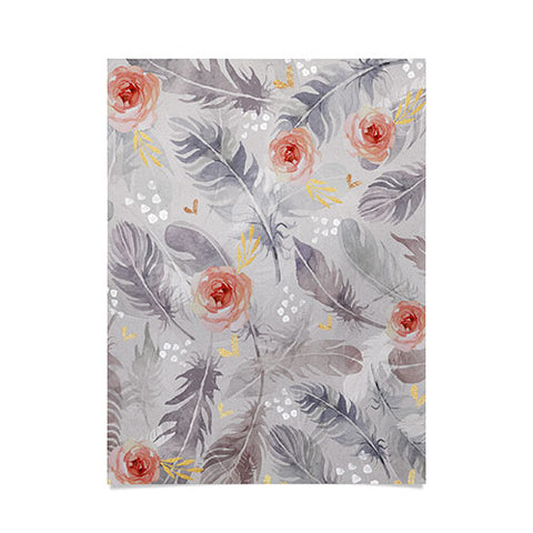 Marta Barragan Camarasa Abstract floral with feathers Poster