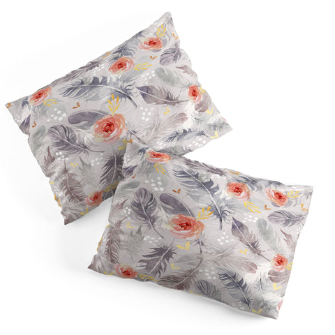 Marta Barragan Camarasa Abstract floral with feathers Pillow Shams