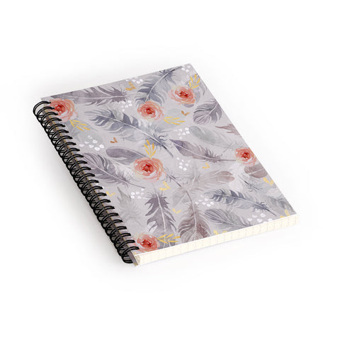 Marta Barragan Camarasa Abstract floral with feathers Spiral Notebook