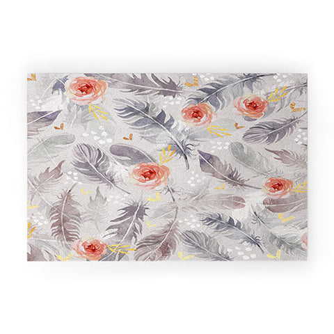 Marta Barragan Camarasa Abstract floral with feathers Welcome Mat