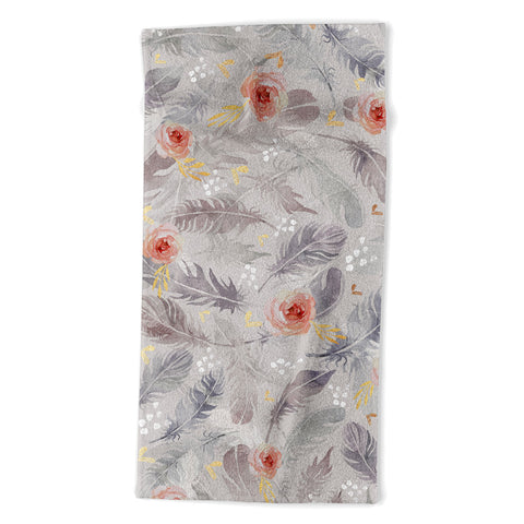 Marta Barragan Camarasa Abstract floral with feathers Beach Towel