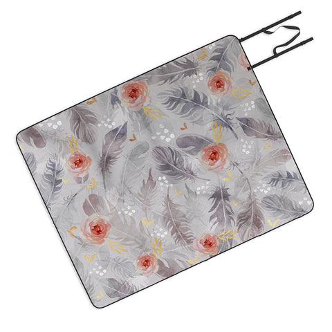 Marta Barragan Camarasa Abstract floral with feathers Picnic Blanket