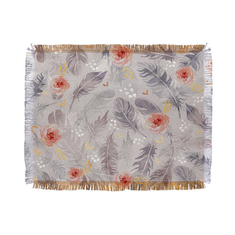 Marta Barragan Camarasa Abstract floral with feathers Throw Blanket