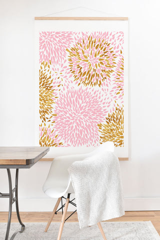 Marta Barragan Camarasa Abstract flowers pink and gold Art Print And Hanger