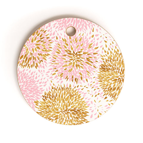 Marta Barragan Camarasa Abstract flowers pink and gold Cutting Board Round