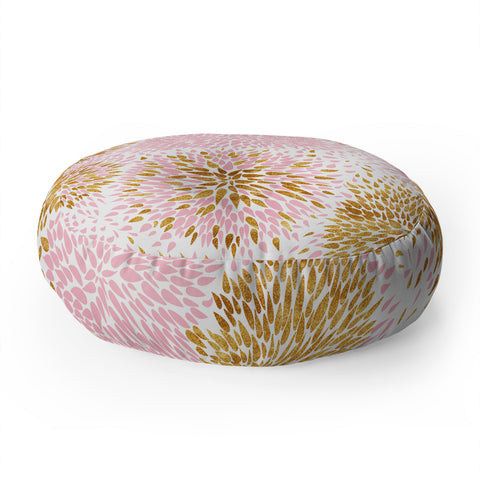 Marta Barragan Camarasa Abstract flowers pink and gold Floor Pillow Round