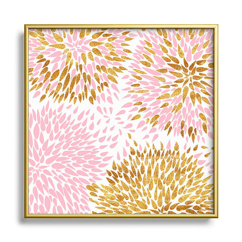 Marta Barragan Camarasa Abstract flowers pink and gold Square Metal Framed Art Print