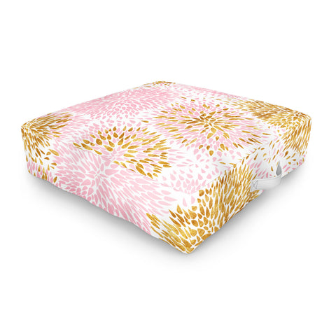 Marta Barragan Camarasa Abstract flowers pink and gold Outdoor Floor Cushion