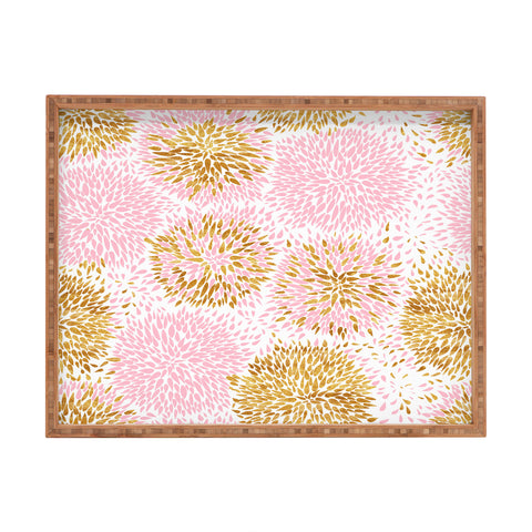 Marta Barragan Camarasa Abstract flowers pink and gold Rectangular Tray