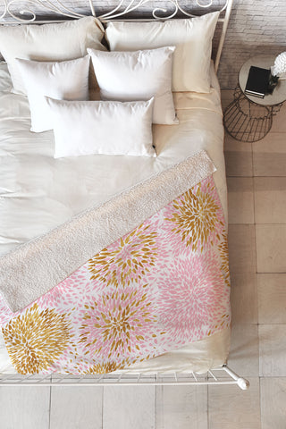 Marta Barragan Camarasa Abstract flowers pink and gold Fleece Throw Blanket