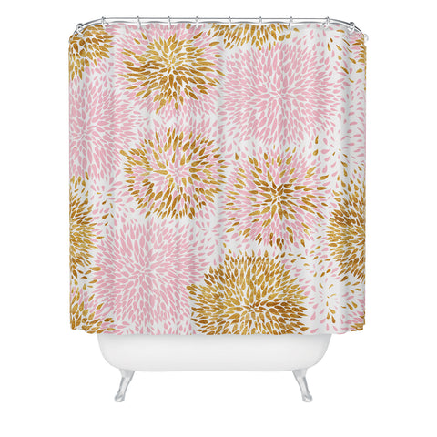 Marta Barragan Camarasa Abstract flowers pink and gold Shower Curtain