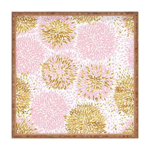Marta Barragan Camarasa Abstract flowers pink and gold Square Tray