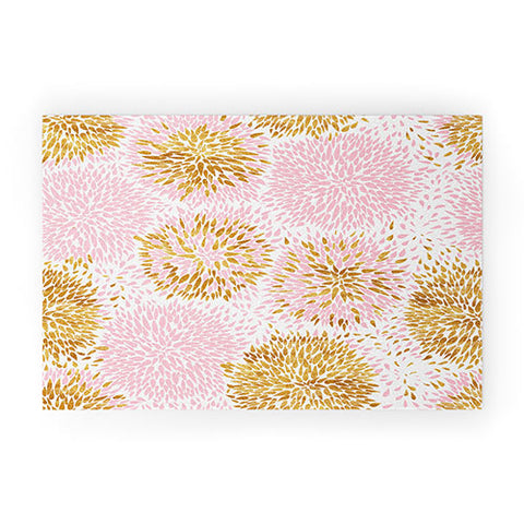 Marta Barragan Camarasa Abstract flowers pink and gold Welcome Mat