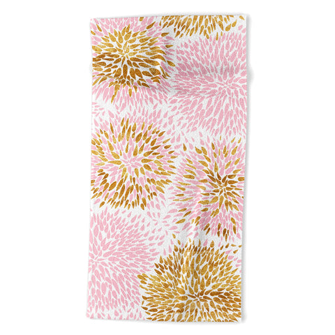 Marta Barragan Camarasa Abstract flowers pink and gold Beach Towel