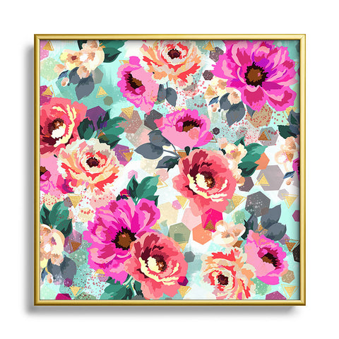 Marta Barragan Camarasa ABSTRACT GEOMETRICAL FLOWERS Square Metal Framed Art Print