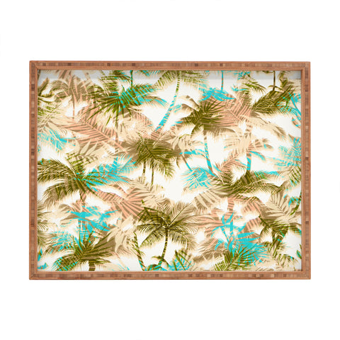 Marta Barragan Camarasa Abstract leaf and tropical palm trees Rectangular Tray