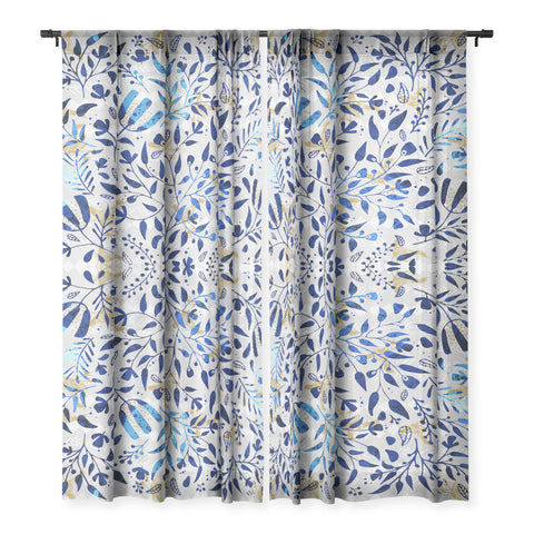 Marta Barragan Camarasa Abstract nature with golden birds Sheer Non Repeat