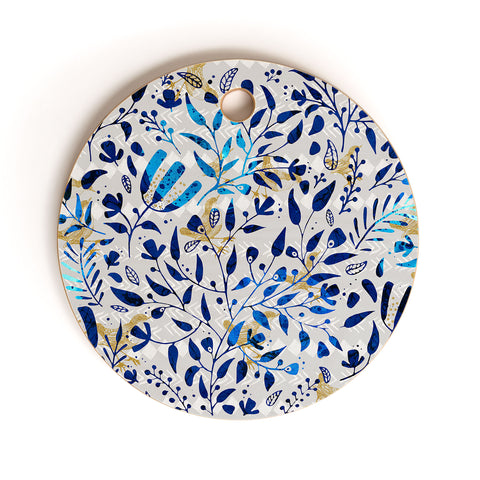 Marta Barragan Camarasa Abstract nature with golden birds Cutting Board Round