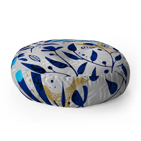Marta Barragan Camarasa Abstract nature with golden birds Floor Pillow Round