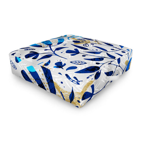 Marta Barragan Camarasa Abstract nature with golden birds Outdoor Floor Cushion