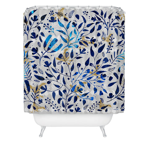 Marta Barragan Camarasa Abstract nature with golden birds Shower Curtain