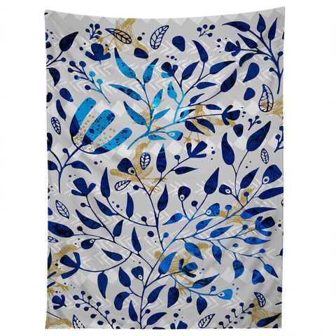 Marta Barragan Camarasa Abstract nature with golden birds Tapestry