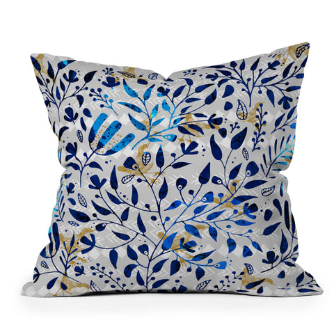 Marta Barragan Camarasa Abstract nature with golden birds Throw Pillow