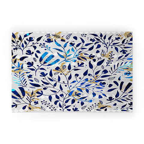 Marta Barragan Camarasa Abstract nature with golden birds Welcome Mat