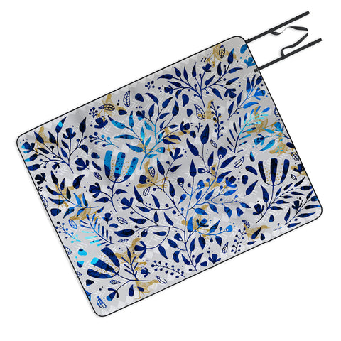 Marta Barragan Camarasa Abstract nature with golden birds Picnic Blanket