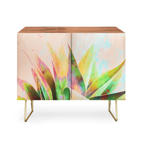 Marta Barragan Camarasa Abstract of cactus on marbled painting Credenza