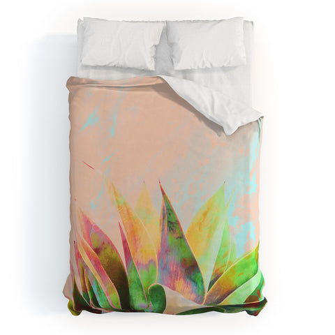 Marta Barragan Camarasa Abstract of cactus on marbled painting Duvet Cover